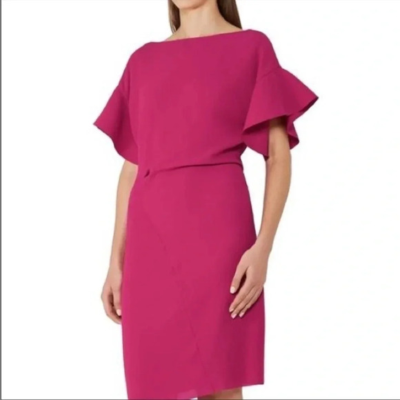 Reiss Pink Ruffle Sleeve Dress Size 0 B10 - Picture 1 of 9
